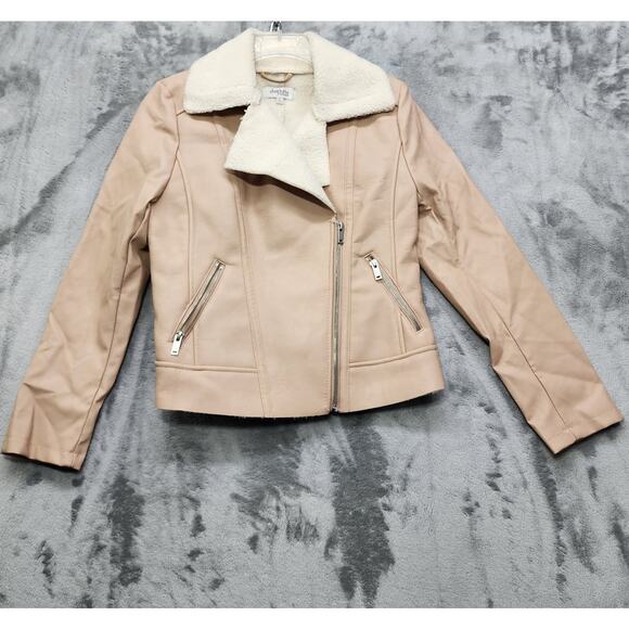 Charlotte Russe Jackets & Blazers - Charlotte Russe Jacket Women XS Pink Faux Leather Deep Pile Fleece‎ Lined Moto